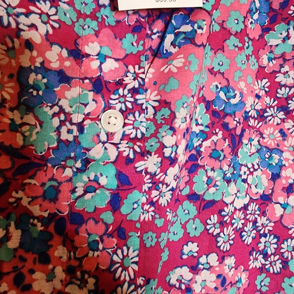 NWT J. Crew Button Shirtdress Pink Blue Floral. Plus Size 2X. - Picture 2 of 14